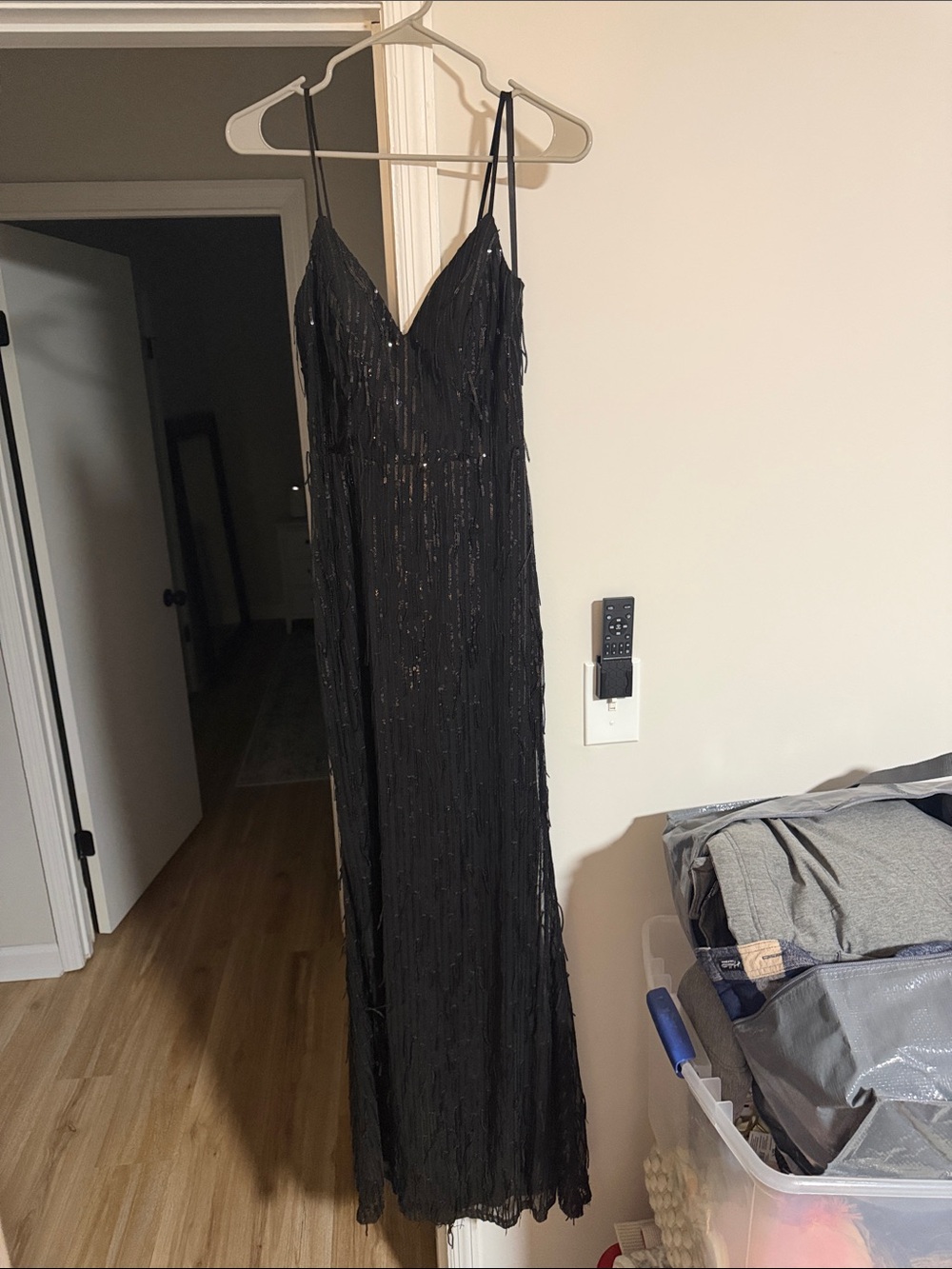 City Studio Black Beaded Slip Dress with Spaghetti Straps